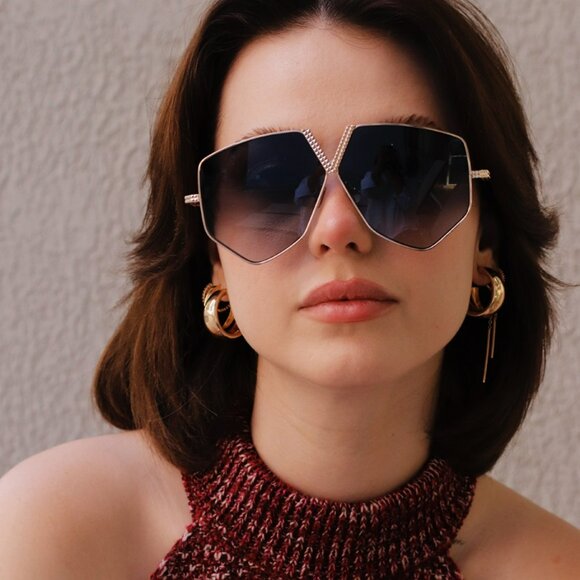 Valentino Men Sunglasses Titanium Gold Grey Oversized Aviator V - HEXAGON - Picture 14 of 16